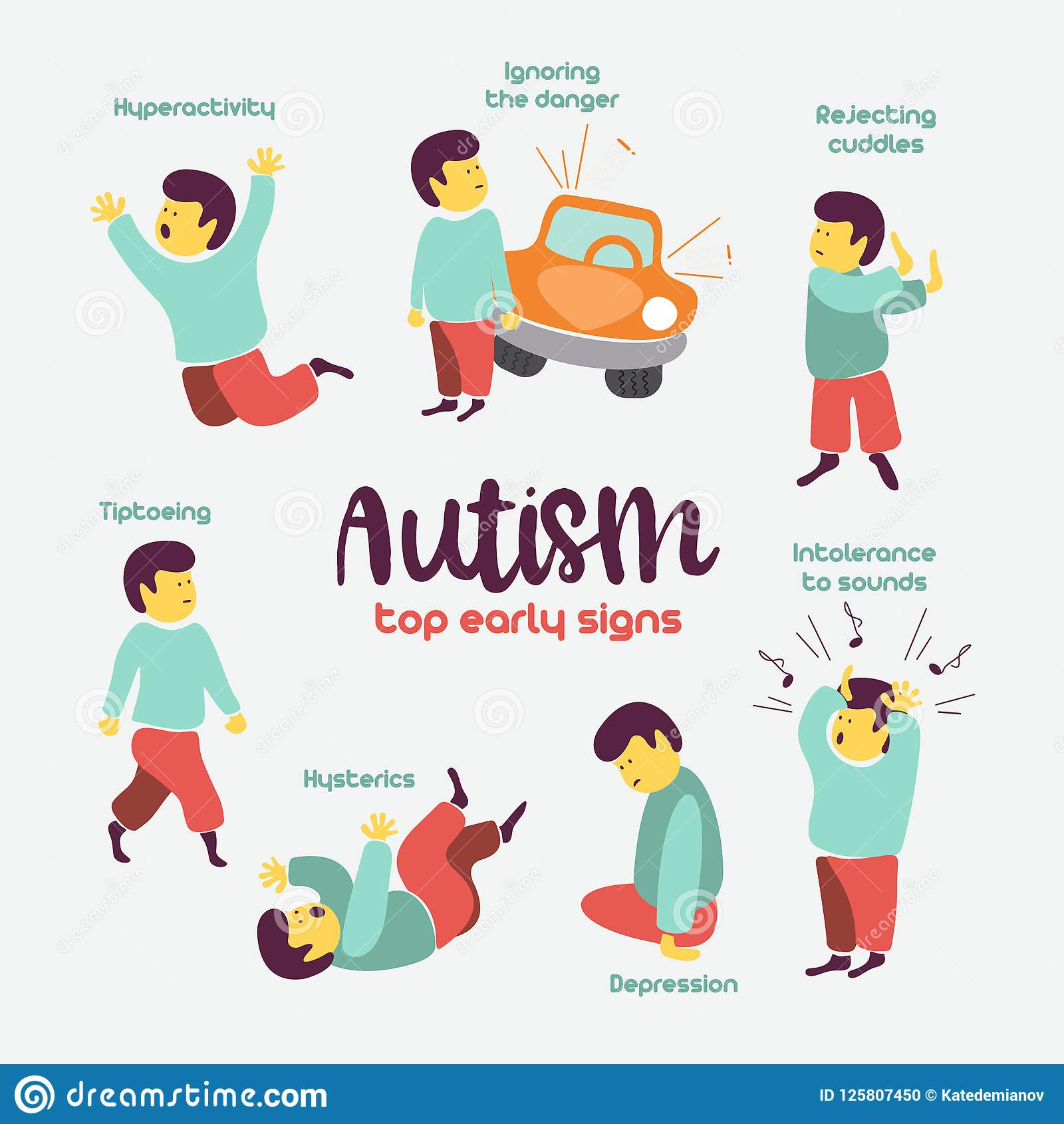 Autism. Early Signs Of Autism Syndrome In Children. Vector ...