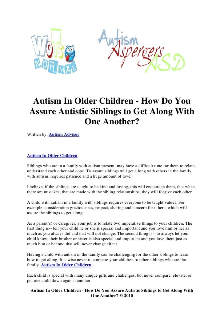 Autism in older children how do you assure autistic ...