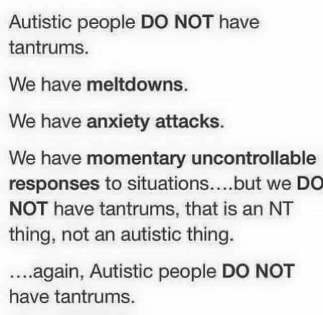 Autistic people do not have tantrums. Be educated to prevent making ...
