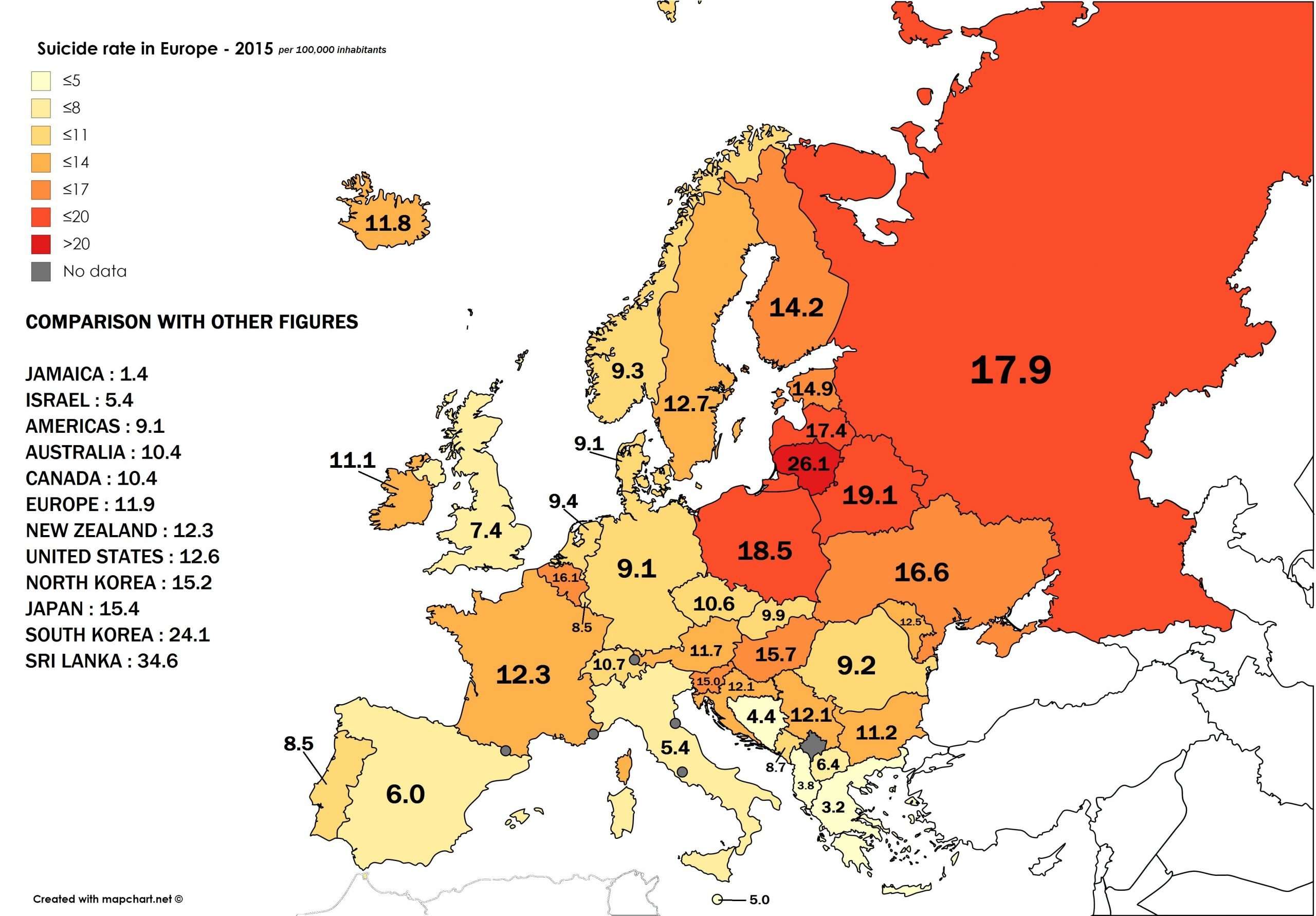 Suicide rate in Poland 2015